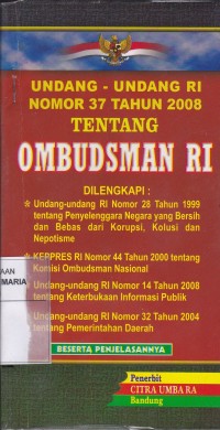 Image of Undang-undang RI Nomor 37 Tahun 2008 tentang Ombudsman RI